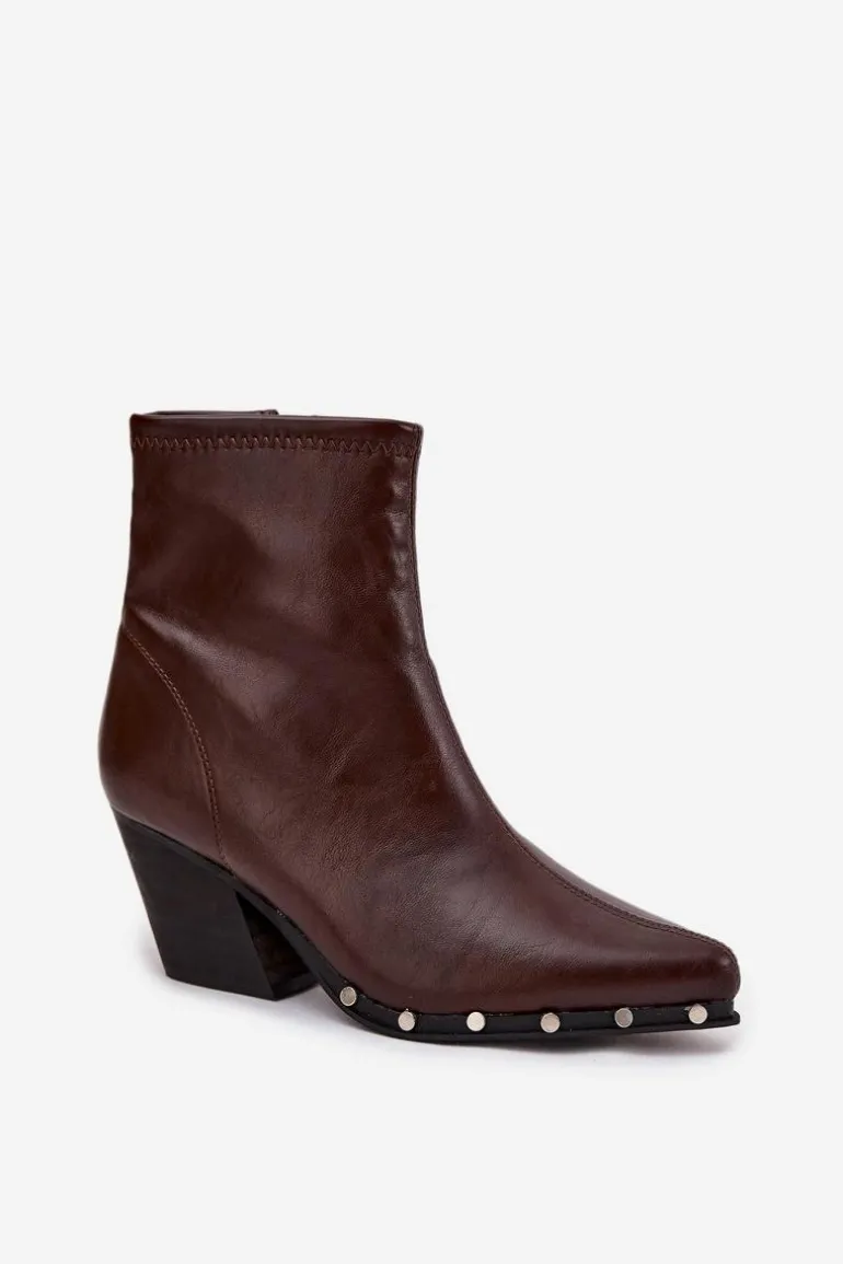 Botki Kowbojki Damskie Z Eko Skóry Na Słupku Brązowe Abrielle