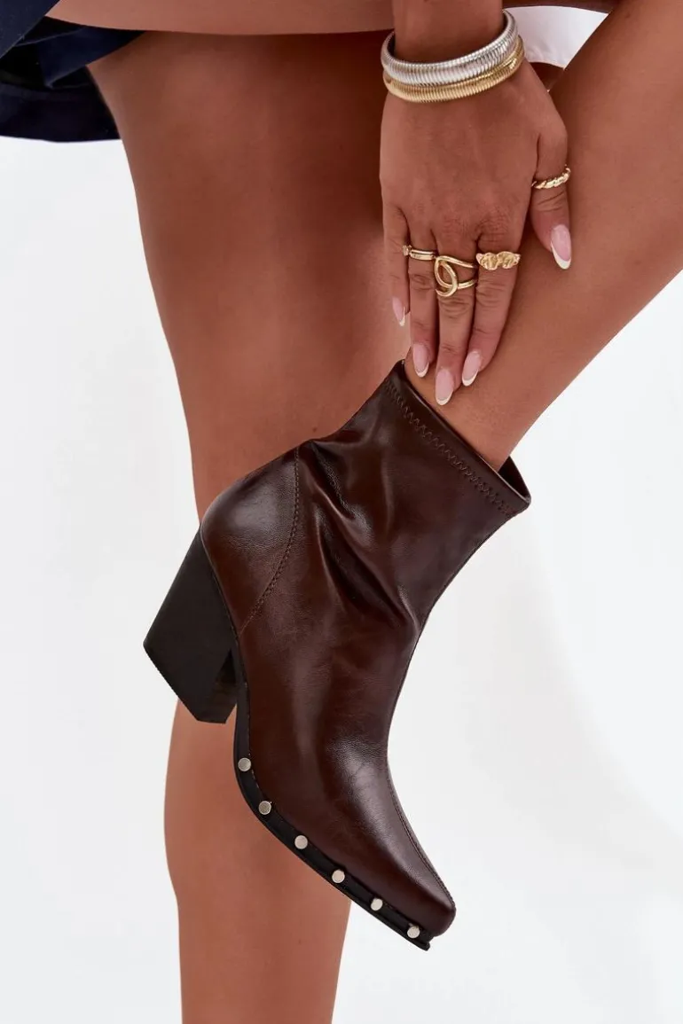 Botki Kowbojki Damskie Z Eko Skóry Na Słupku Brązowe Abrielle