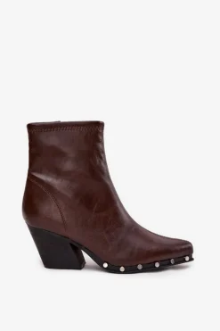 Botki Kowbojki Damskie Z Eko Skóry Na Słupku Brązowe Abrielle