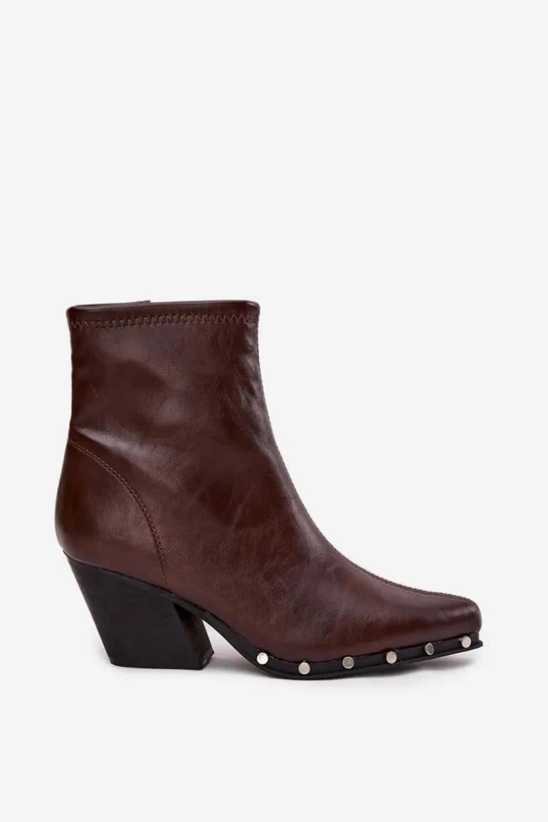 Botki Kowbojki Damskie Z Eko Skóry Na Słupku Brązowe Abrielle