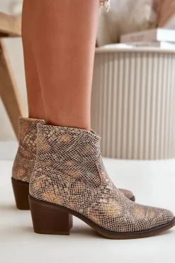 Botki Kowbojki Damskie Zapinane Na Zamek Zwierzęcy Wzór Złote Merisine