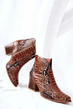 Botki Kowbojki Lewski Brązowy Wężowy Wzór EV28