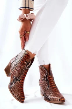 Botki Kowbojki Lewski Brązowy Wężowy Wzór EV28
