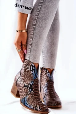 Botki Kowbojki Lewski Brązowo-Niebieskie Wężowy Wzór EV28