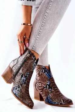 Botki Kowbojki Lewski Brązowo-Niebieskie Wężowy Wzór EV28