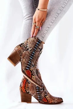 Botki Kowbojki Lewski Pomarańczowo-Niebieskie Wężowy Wzór EV28