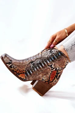 Botki Kowbojki Lewski Pomarańczowo-Niebieskie Wężowy Wzór EV28