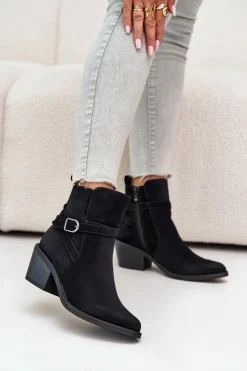 Botki Kowbojki Na Obcasie Z Noskami W Szpic Ocieplane Na Zamek Czarne Glamer