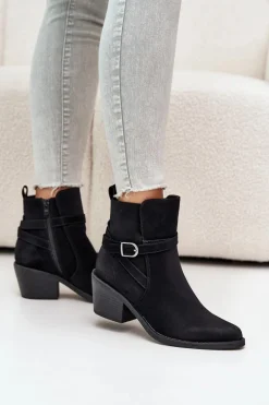 Botki Kowbojki Na Obcasie Z Noskami W Szpic Ocieplane Na Zamek Czarne Glamer