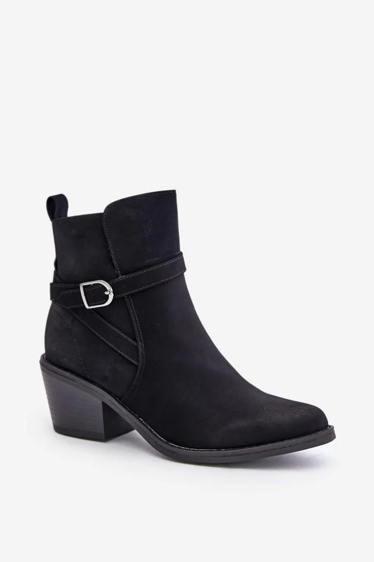 Botki Kowbojki Na Obcasie Z Noskami W Szpic Ocieplane Na Zamek Czarne Glamer