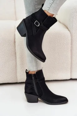 Botki Kowbojki Na Obcasie Z Noskami W Szpic Ocieplane Na Zamek Czarne Glamer