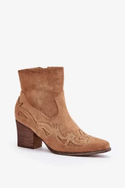 Botki Kowbojki Na Słupku Eko Zamszowe Brązowe Arabelline