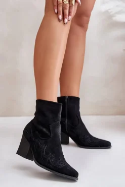 Botki Kowbojki Na Słupku Eko Zamszowe Czarne Arabelline