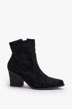 Botki Kowbojki Na Słupku Eko Zamszowe Czarne Arabelline
