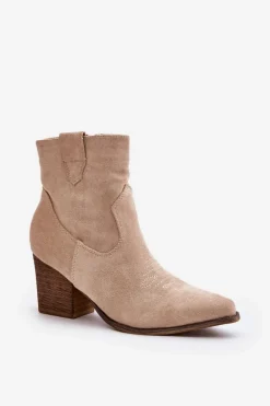 Botki Kowbojki Na Słupku Eko Zamszowe Jasnobeżowe Belorinae