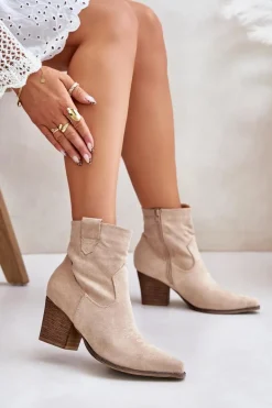 Botki Kowbojki Na Słupku Eko Zamszowe Jasnobeżowe Belorinae