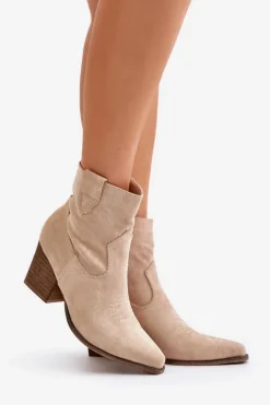 Botki Kowbojki Na Słupku Eko Zamszowe Jasnobeżowe Belorinae