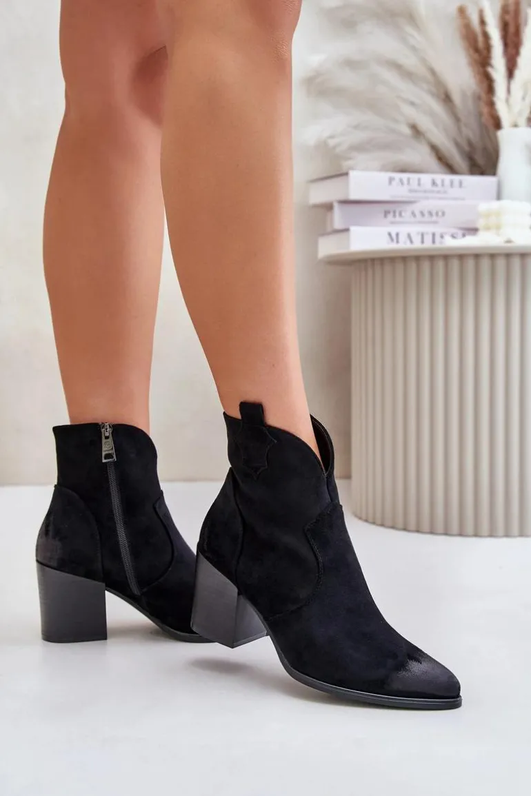 Botki Kowbojki Na Słupku Ocieplane Z Eko Zamszu Vinceza 58345 Czarne