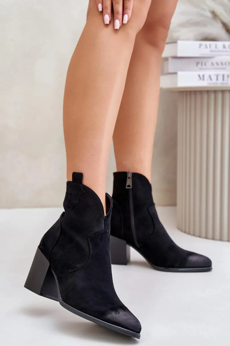 Botki Kowbojki Na Słupku Ocieplane Z Eko Zamszu Vinceza 58345 Czarne