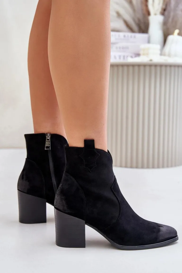 Botki Kowbojki Na Słupku Ocieplane Z Eko Zamszu Vinceza 58345 Czarne