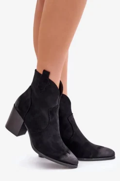 Botki Kowbojki Na Słupku Ocieplane Z Eko Zamszu Vinceza 58345 Czarne