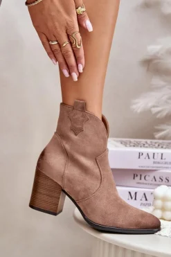 Botki Kowbojki Na Słupku Ocieplane Z Eko Zamszu Vinceza 58345 Ciemnobeżowe