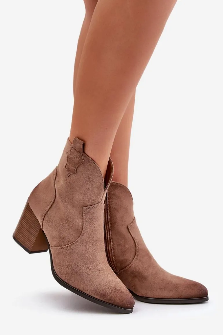 Botki Kowbojki Na Słupku Ocieplane Z Eko Zamszu Vinceza 58345 Ciemnobeżowe