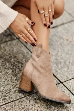 Botki Kowbojki Na Słupku Ocieplane Z Eko Zamszu Vinceza 58345 Ciemnobeżowe