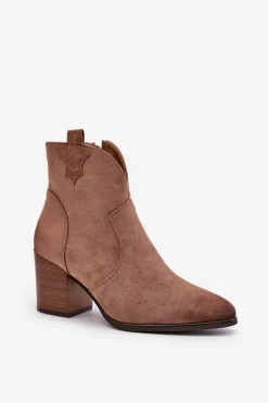 Botki Kowbojki Na Słupku Ocieplane Z Eko Zamszu Vinceza 58345 Ciemnobeżowe