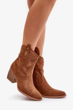 Botki Kowbojki Na Słupku Z Eko Zamszu Camel Narinae