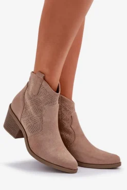 Botki Kowbojki Na Zamek Eko Zamszowe Ażurowe S.Barski HY51-061 Beżowe