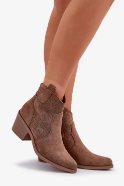 Botki Kowbojki Na Zamek Eko Zamszowe Ażurowe S.Barski HY51-061 Brązowe