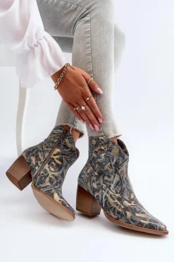 Botki Kowbojki Skórzane Damskie Na Obcasie Maciejka 05776-13 Niebieskie