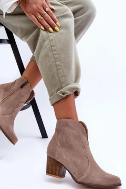 Botki Kowbojki Zamszowe Lewski EV28 Beżowe