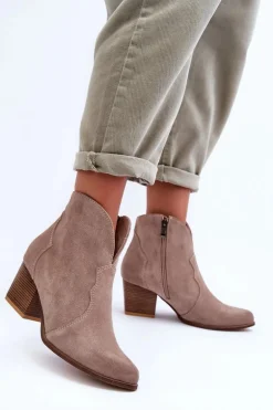 Botki Kowbojki Zamszowe Lewski EV28 Beżowe