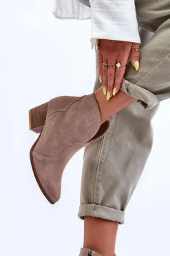 Botki Kowbojki Zamszowe Lewski EV28 Beżowe