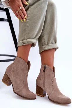 Botki Kowbojki Zamszowe Lewski EV28 Beżowe