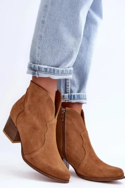 Botki Kowbojki Zamszowe Lewski EV28 Brązowe