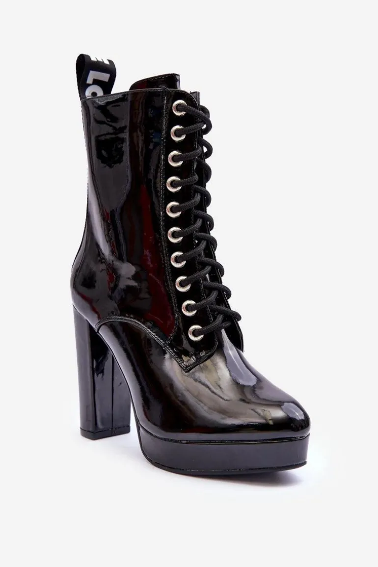 Botki Lakierowane Na Obcasie Czarne Lolis