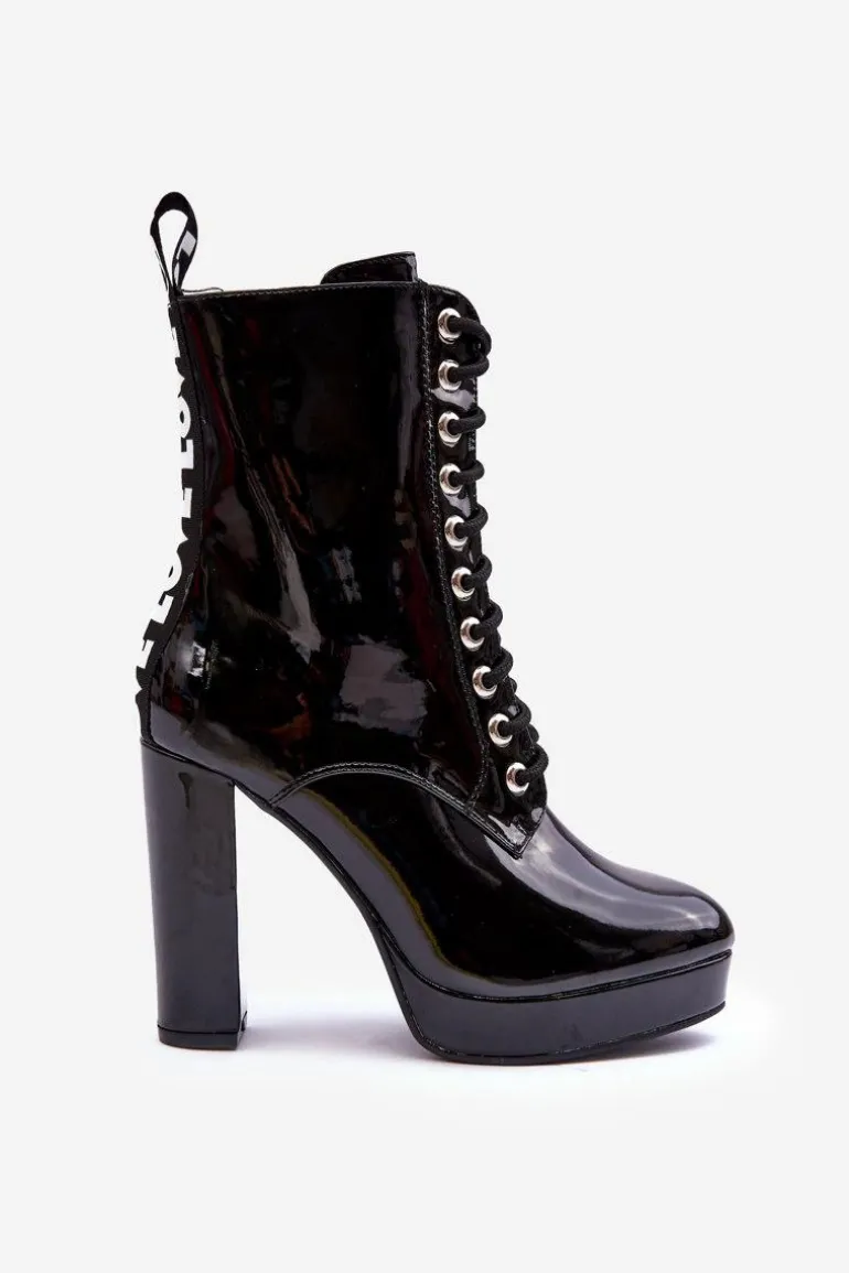 Botki Lakierowane Na Obcasie Czarne Lolis
