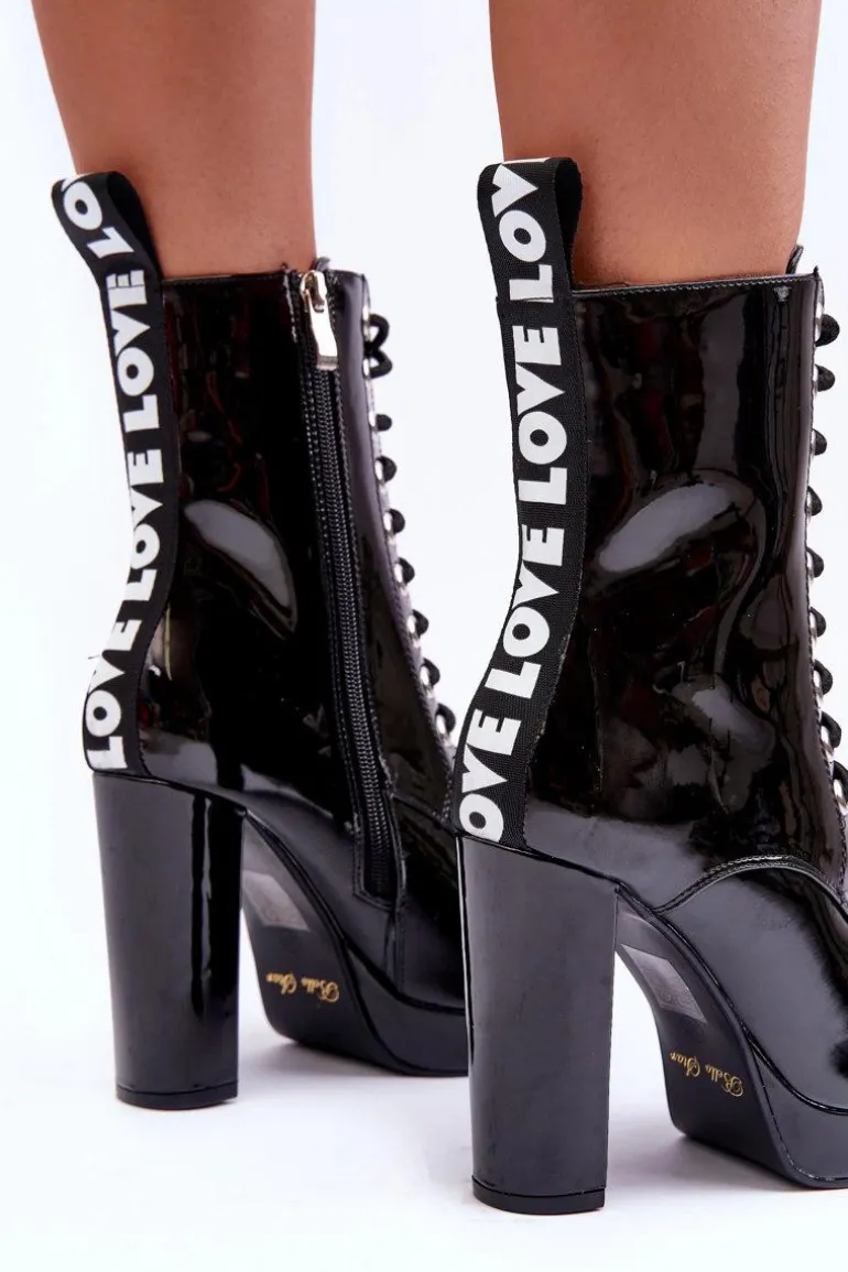 Botki Lakierowane Na Obcasie Czarne Lolis