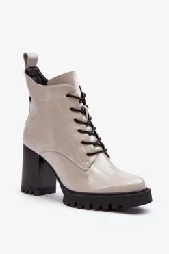 Botki Lakierowane Na Słupku Ocieplane Jasnoszare S.Barski MR870-54