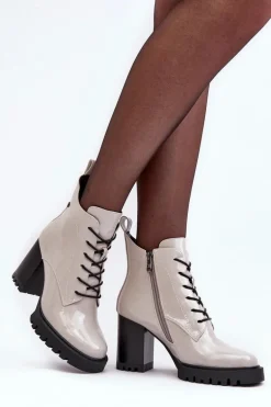 Botki Lakierowane Na Słupku Ocieplane Jasnoszare S.Barski MR870-54