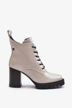 Botki Lakierowane Na Słupku Ocieplane Jasnoszare S.Barski MR870-54