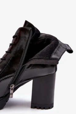 Botki Lakierowane Na Słupku Ocieplane Czarne D&A MR870-54