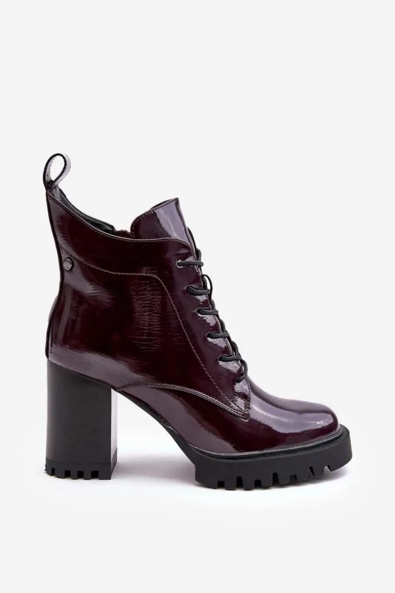 Botki Lakierowane Na Słupku Ocieplane Bordowe D&A MR870-54