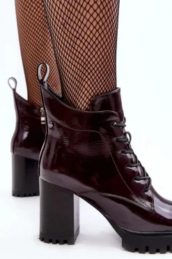 Botki Lakierowane Na Słupku Ocieplane Bordowe D&A MR870-54