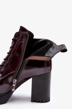 Botki Lakierowane Na Słupku Ocieplane Bordowe D&A MR870-54