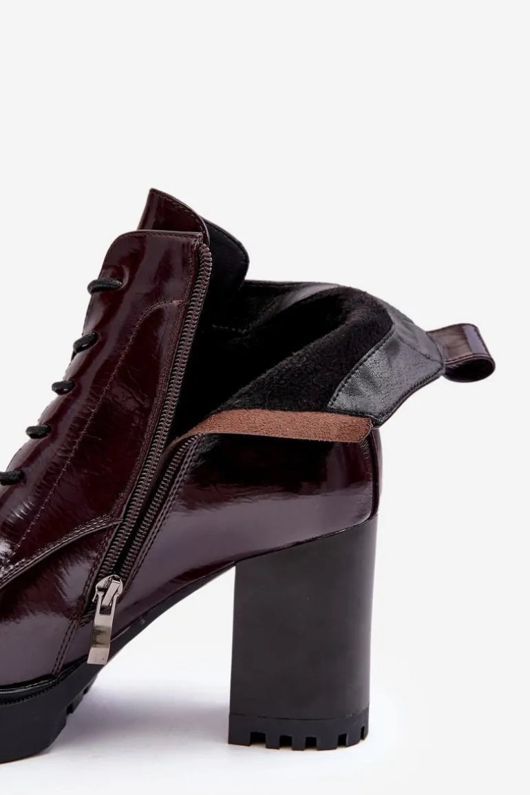 Botki Lakierowane Na Słupku Ocieplane Bordowe D&A MR870-54