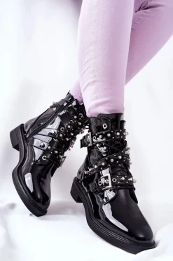 Botki Lakierowane Z Paskami Czarne Loristy